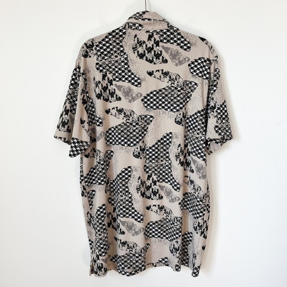 Travis Mathew Mens Short Sleeve Golf Polo Shirt XXL Tan Black White Houndstooth - Picture 6 of 10